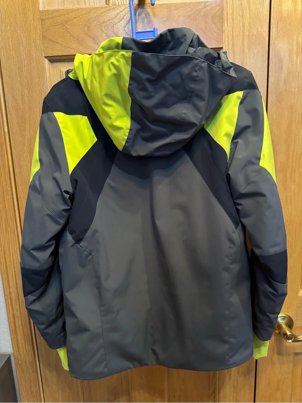 Spyder Youth Insulated Ski Jacket Black Neon Yellow Hooded Winter Coat 14/16